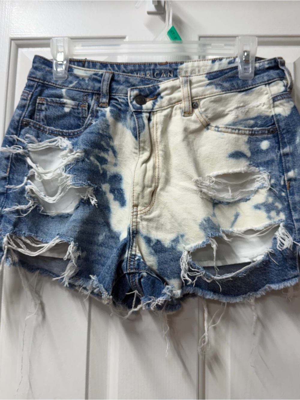 American Eagle Outfitters Bleached Ripped Denim Shorts - Blue & White